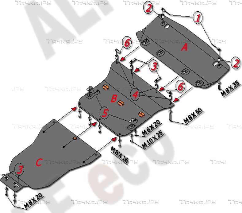 Купить запчасть ALFECO - ALF3611AL4 Защита алюминиевая для радиатора, картера и АКПП Mercedes-Benz С-Класс W203, С240 2000-2007
