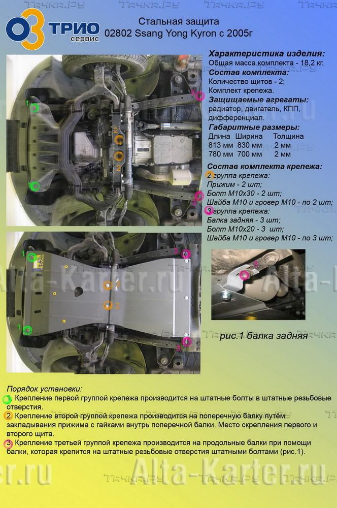 Купить запчасть MOTODOR - 02802 Защита для радиатора, картера, КПП и дифференциала SsangYong Kyron 2005-2015