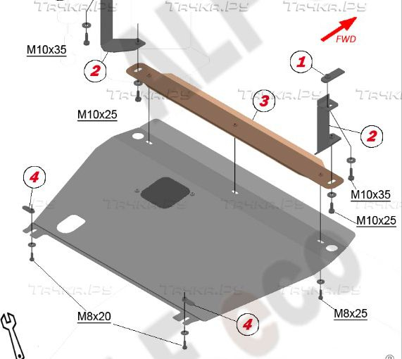 Купить запчасть ALFECO - ALF5301AL4 Защита алюминиевая для картера и КПП Brilliance V5 2014-2023