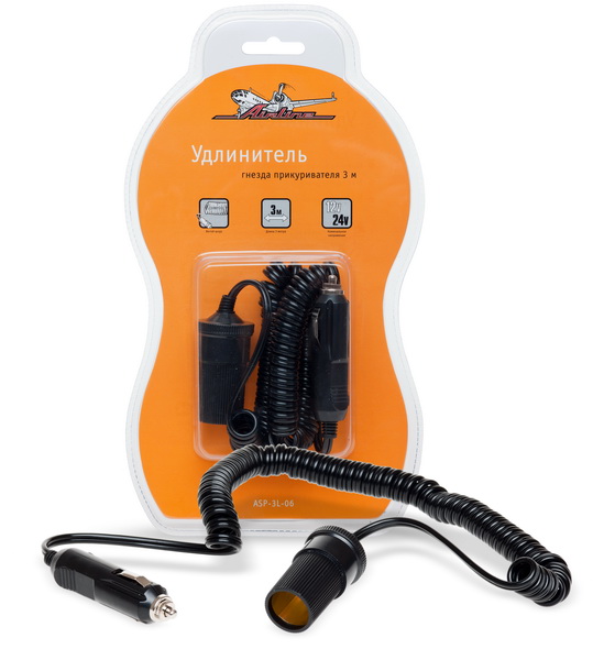 Купить запчасть Airline - ASP-3L-06 Прикуриватель-удлинитель (3м, витой шнур) ASP-3L-06