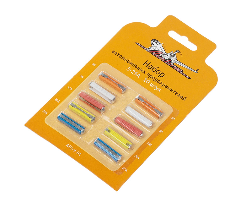 Купить запчасть AIRLINE - AFUV01 Предохранители цилиндрические в блистере (10 шт. 5-25А) 10 шт. 5-25А, в блистере