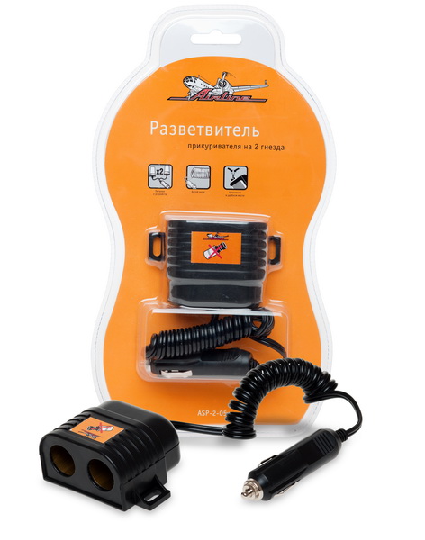 Купить запчасть Airline - ASP-15A-10 Прикуриватель-разветвитель на 2 гнезда 15А (витой шнур) ASP-15A-10